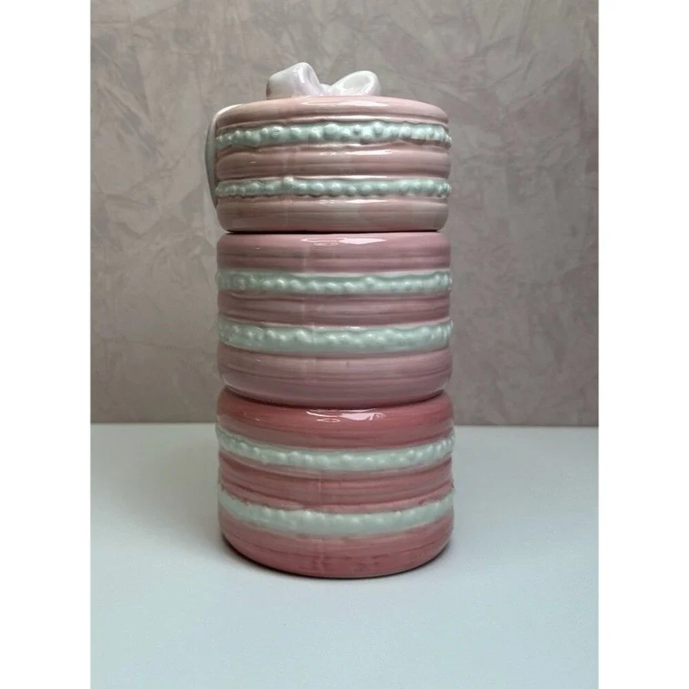 Pink Macaron Ceramic Canister Jar w/ Bow Lid | Coquette Paris Kitchen Décor